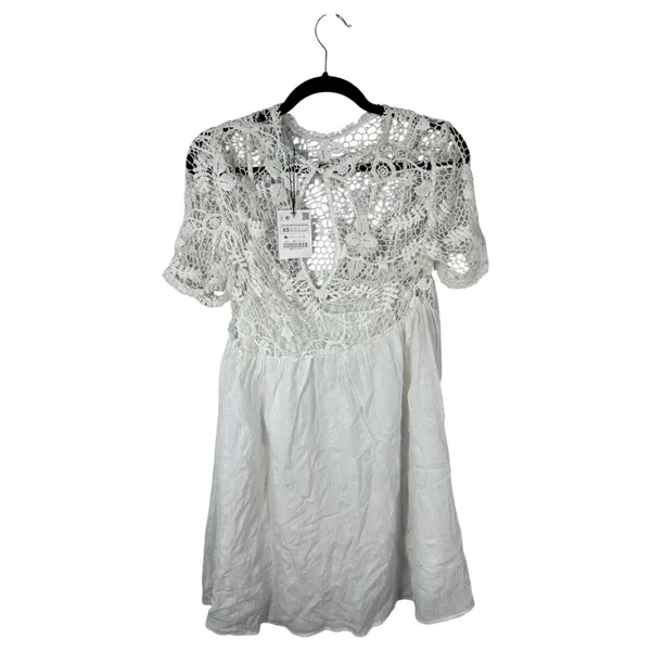 Zara White Crochet Lace Gauzy Babydoll Mini Dress Size XS NEW with Tags - Image 8