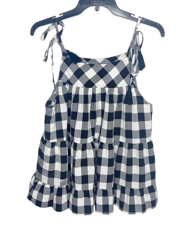Entro gingham plaid black top tassels NWOT e - Image 6