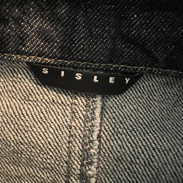 Sisley‎ Jeans Jacket Size 44 Small Made In Italy Dark Wash Tailored Indigo - Image 3