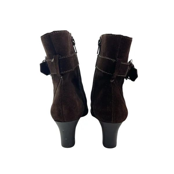 Aerosoles Women's Brown Suede Buckle Square Toe Block Heel Ankle Boots Size 7.5 - Image 3