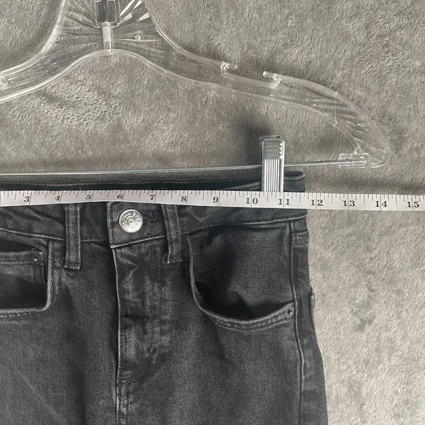 ZARA High Rise Straight Leg Jeans Women’s 0 Black Denim Raw Hem Y2K Dark Grunge - Image 4