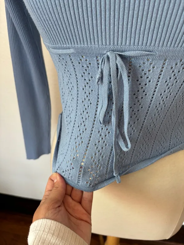 Altar'd State Blue Knit Long Sleeve Milkmaid Top - Image 4