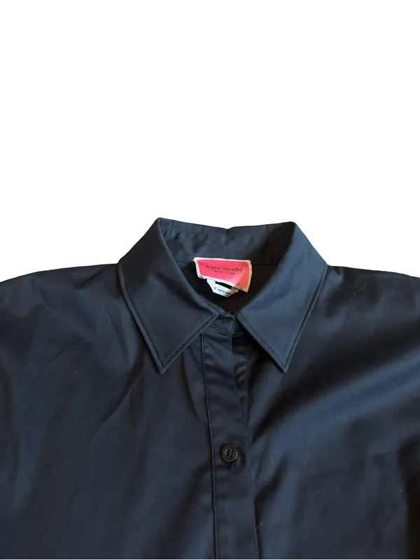 Kate Spade Black Cotton Midi Dress Sleeve Full Shirt Button Down Medium Women's - Image 2