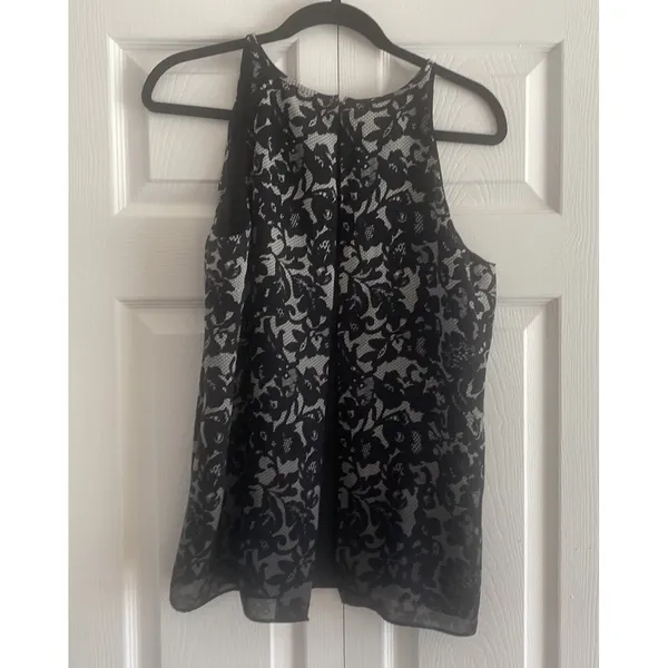 Banana Republic Floral Lace Print Halter Top Womens Size M Black Sleeveless - Image 3