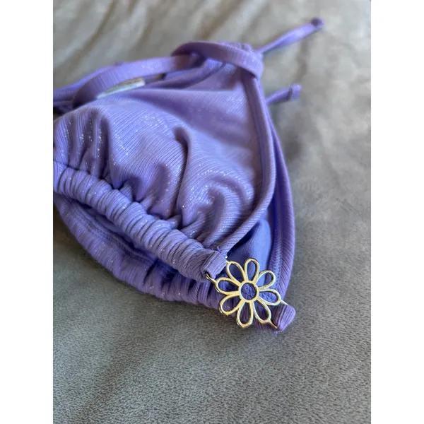 Wild Fable Lavender Purple Shimmer Ribbed Triangle Bikini‎ Top Daisy Detail XS - Image 2