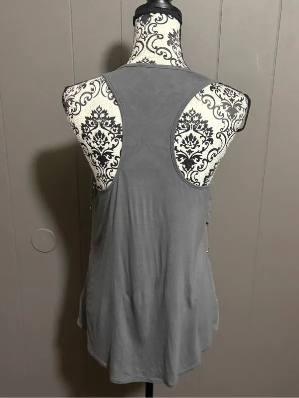 EXPRESS Y2K Studded Grey Racerback Tank Top - Image 3