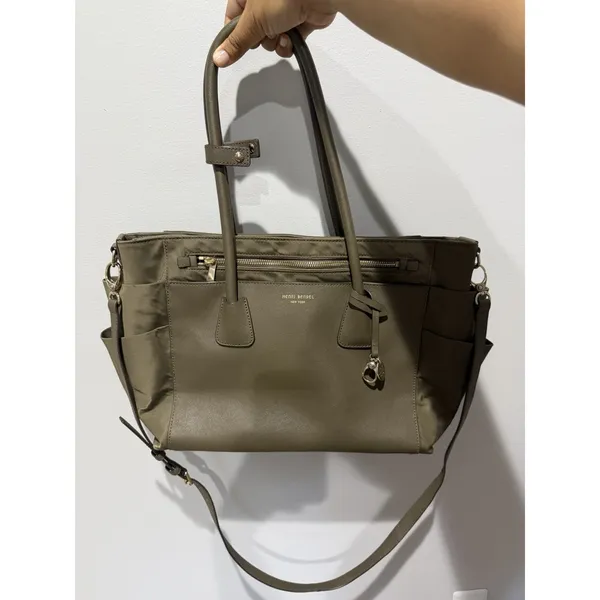 Henri Bendel Green Leather Nylon Diaper Bag‎ Satchel Tote Bag Crossbody i - Image 2