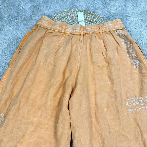 NWT By Anthropologie Embroidered Parachute Pants Linen Blend Boho Mango Mojito L - Image 8