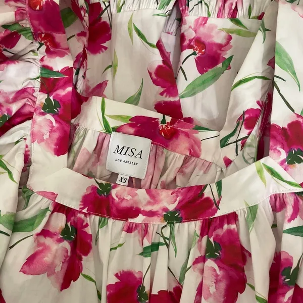 MISA Los Angeles Selma Floral Dress Ruffled A-Line Mini White Pink X-Small - Image 12