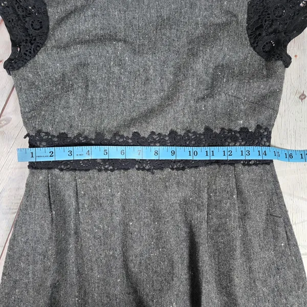J Crew‎ Tweed Lace Trim Sheath Dress Gray Black Short Sleeve Women 2 Wool Blend - Image 10
