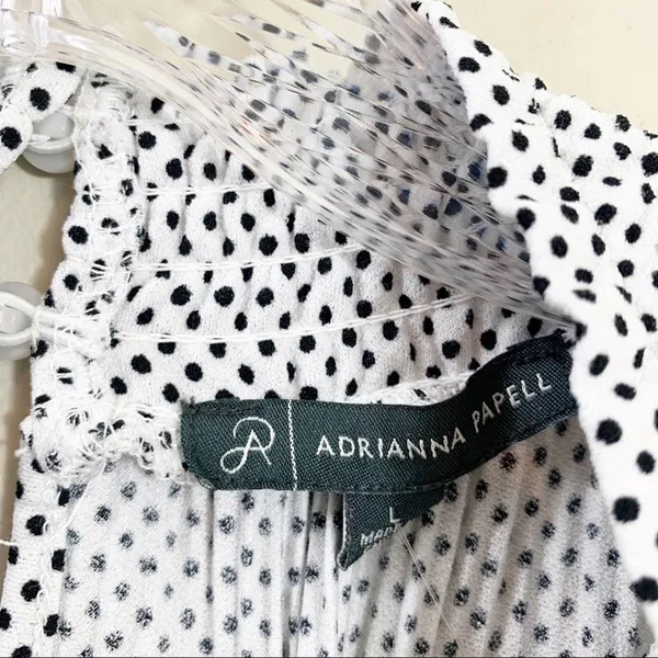 Adrianna Papell Accordion Pleats Sleeveless Smock Neck White/Black Polka Dot Top - Image 4