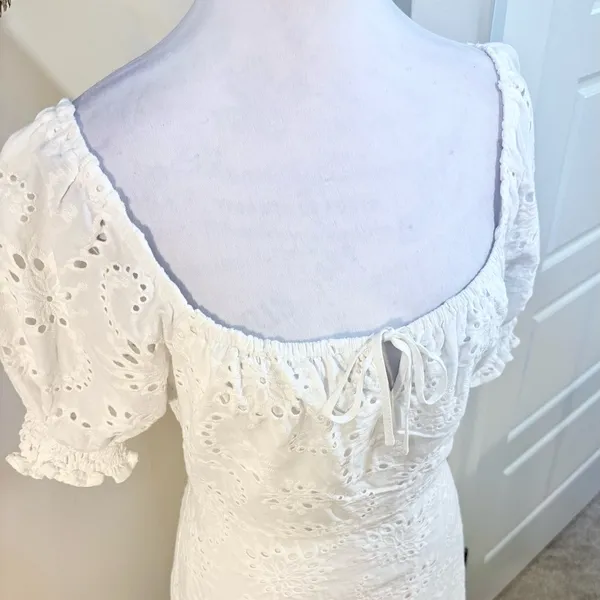 7 For All Mankind White Eyelet Puff Sleeve Babydoll Dress Size M💛 - Image 5