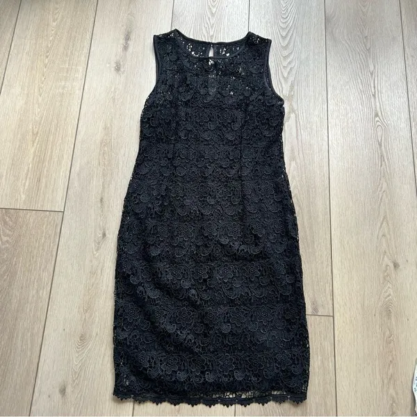 Dress Barn RSVP Lace Overlay Black Cocktail Dress Sheath Dress Size 6 Sleeveless - Image 7