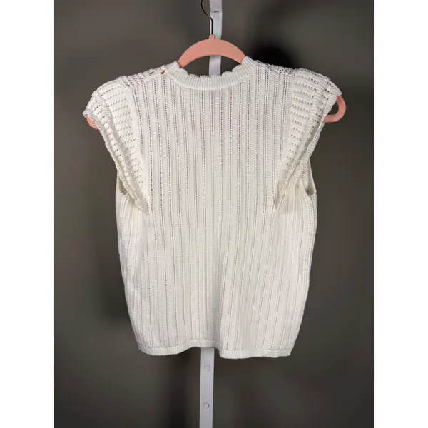 Current Air Cream Knit Sweater Tank Top Ruffle Sleeve‎ Boho Chic - Image 7