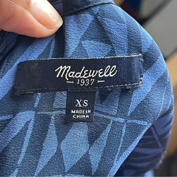 MADEWELL | Blue Printed 100% Silk Blouse Sz XS - Image 8