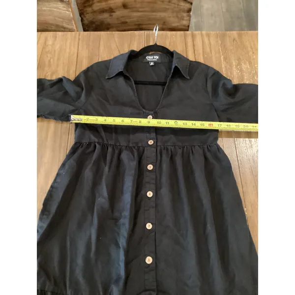 C'est Toi Flounce black 3/4 sleeve tiered Button down casual Swing Dress - Image 7