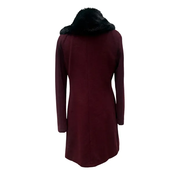 DKNY Wool Cashmere Blend Coat 4 Burgundy Faux Fur Collar Zip‎ Timeless Classy - Image 6
