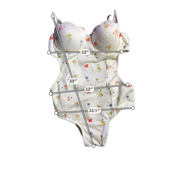 Floral Monokini One Piece Swimsuit Underwire Scalloped Cream Cut Out Swimwear‎ - Image 3