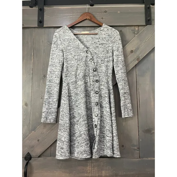 Altar'd State Gray‎ Marl Knit Asymmetrical Button Dress Medium Skater Grunge - Image 2