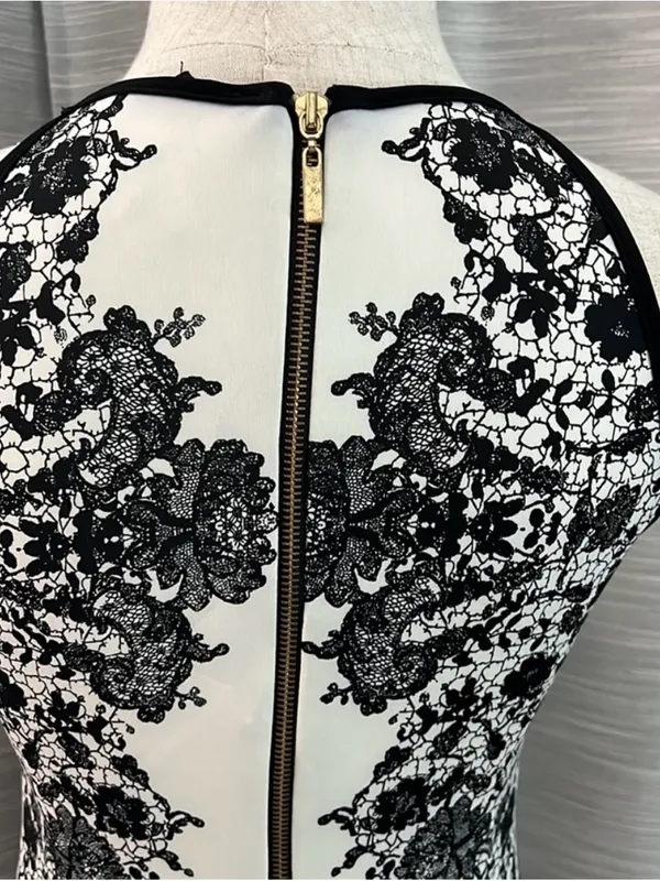 B Darlin White Halter Mini Dress with Black Lace Print - Image 4