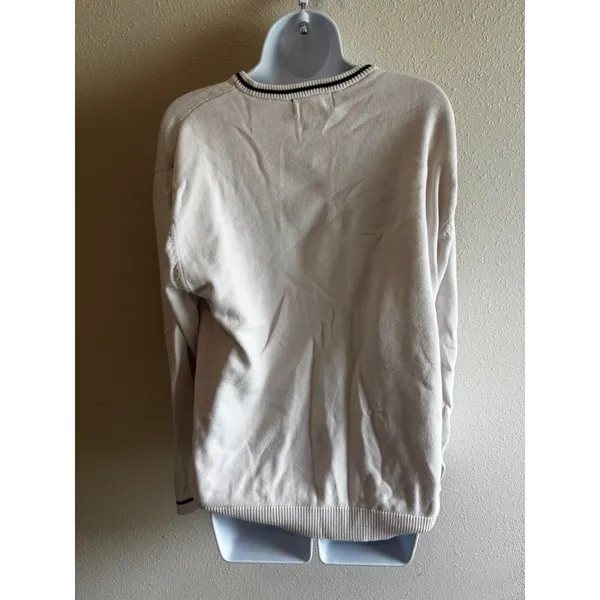 Chaps V-Neck Sweater Small Cream Preppy‎ Collegiate Cotton Knit Logo - Image 2