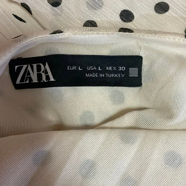Zara Off White Polka Dot V-neck Wrap Ruffle Layered Smocked Tiered Mini Dress L - Image 6