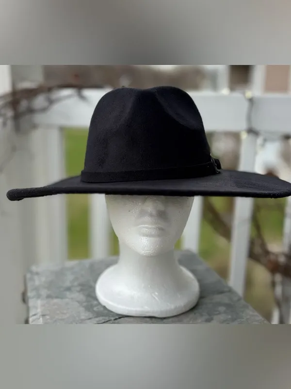 NWT Frye Black Wool Felt Wide Brim Hat 3” Brim Adjustable Western Fedora OS RARE - Image 2