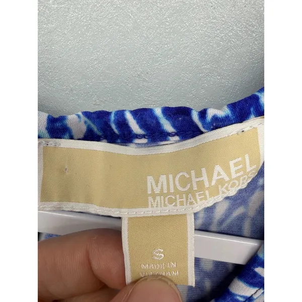 Michael Kors Womens Fit and Flare Dress Blue White Abstract Ikat Print Size S - Image 6
