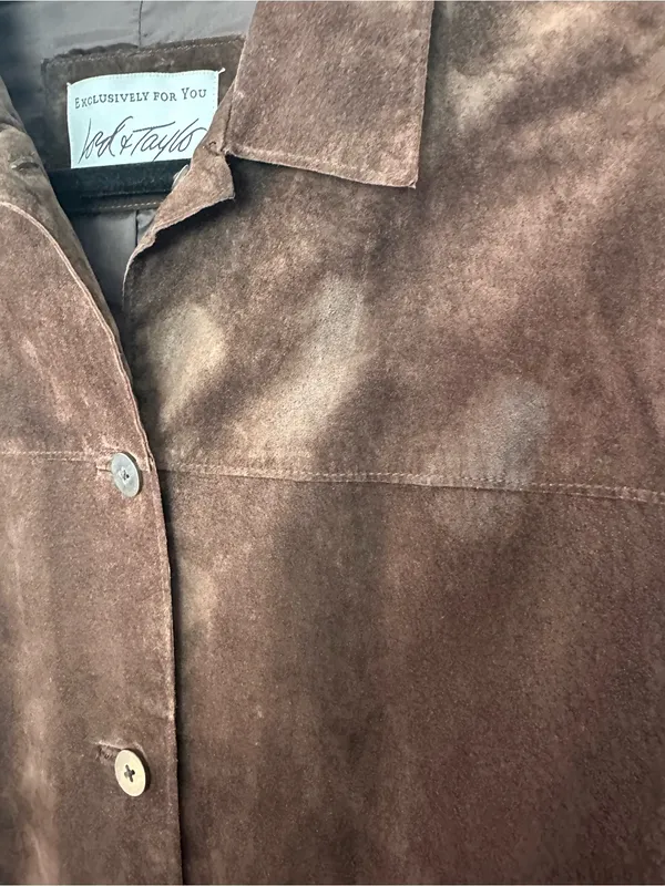 Lord & Taylor Brown Genuine Suede Leather Shirt Jacket Fully Lined size S* - Image 2