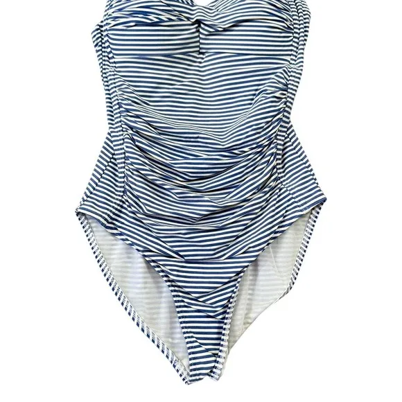 Sea Level Australia Blue White Striped Ruched One Piece Swimsuit‎ US 4 Nautical - Image 3
