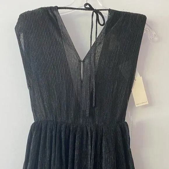 Melloday Black Metallic Plisse Tiered Maxi Dress Sleeveless V-Neck XS‎ New - Image 9