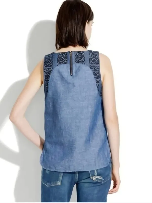Madewell Blue Textured Design Sleeveless Top Large - Image 2