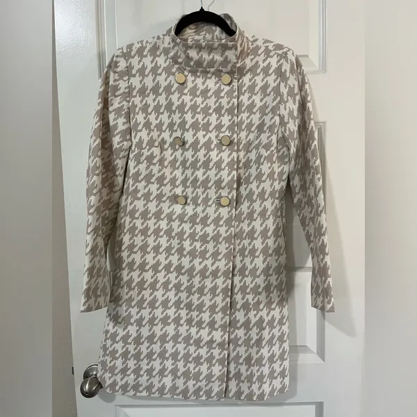 Banana Republic Houndstooth Trench Coat Sz S - Image 5