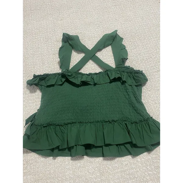 Anthropologie Green Smocked Ruffle CamisolTank Top Square Neck Sleeveless SizeL - Image 8