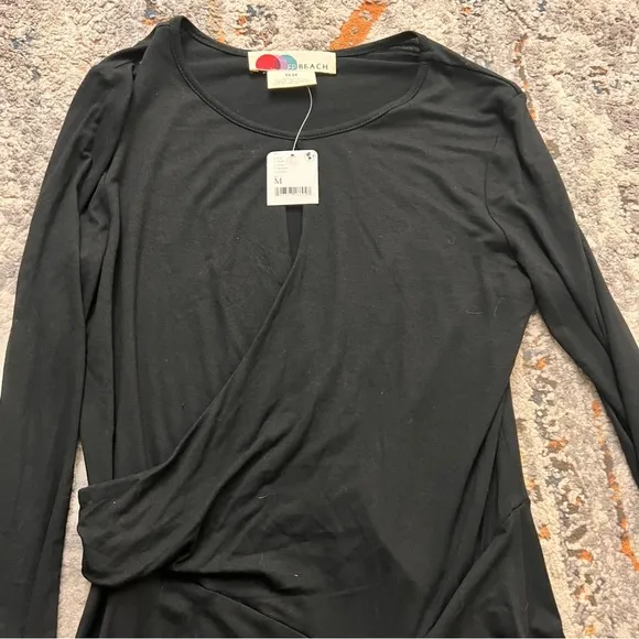 FREE‎ PEOPLE Beach Vance Mini Dress Keyhole Long Sleeve Size M NWT - Image 2
