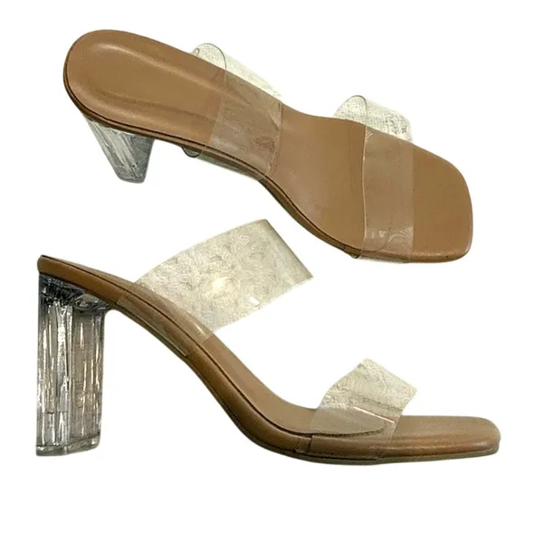 women's 39 rubber clear double strap square toe heels sandal 3089 - Image 10