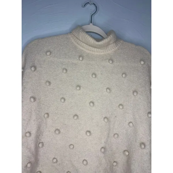 Madewell Snow Globe Bobble Turtleneck Sweater Medium Ivory Pom-Pom Wool Alpaca - Image 2