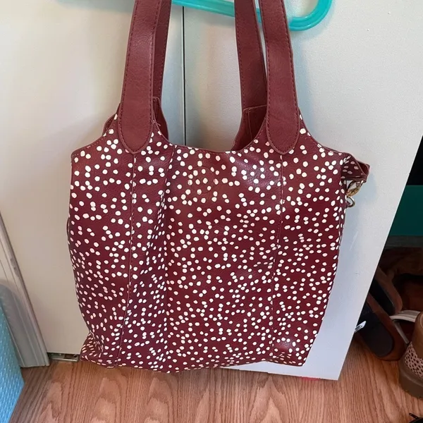 Chocolate Polka Dot Tote Bag with Crossbody‎ Strap Dalmatian Print Brown Classic - Image 3