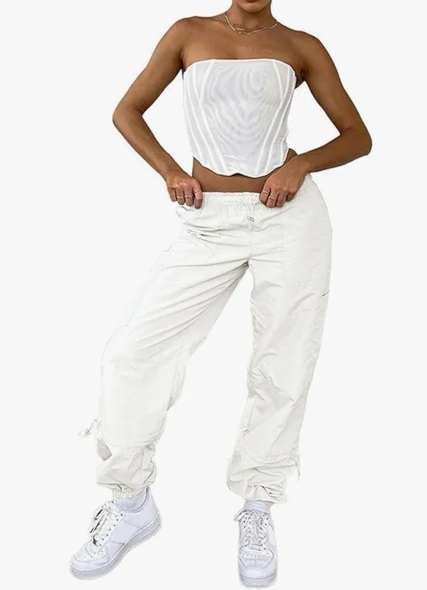 NEW White Nylon Joggers Pants S - Image 5