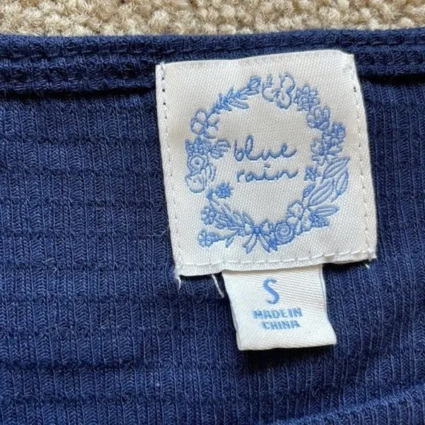Blue Rain Embroidered Sunflower‎ Baby Tee Navy Blue Size: Small - Image 4