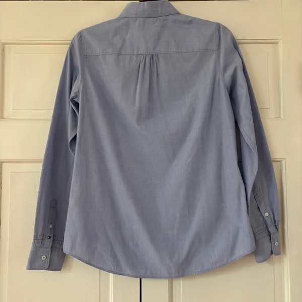Tommy‎ Hilfiger Women’s Size 6 Blue Pintucked Button Down Shirt Blouse Cotton - Image 12