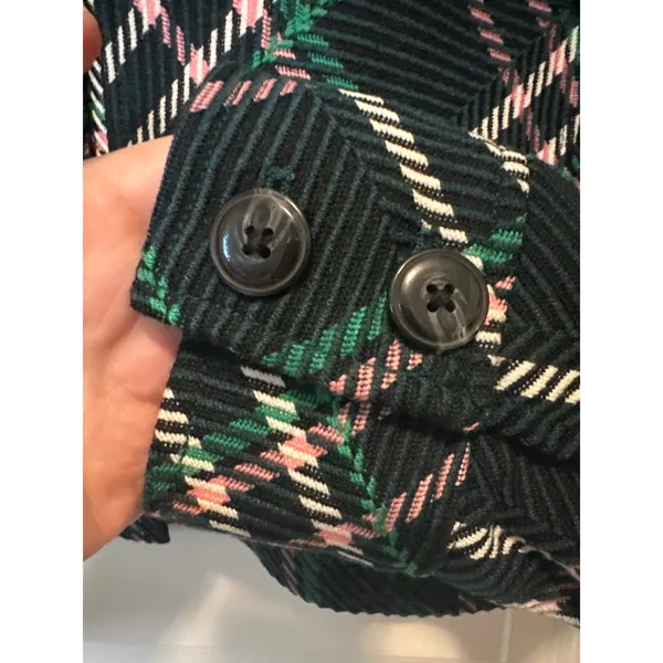 Maeve Anthropologie Plaid Faux Fur Collar Cropped‎ Jacket Green L NWT - Image 7