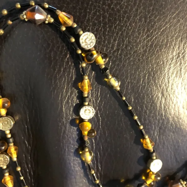 Brown Gold Amber AB beaded ID Badge Holder/Lanyard 40" - Image 2