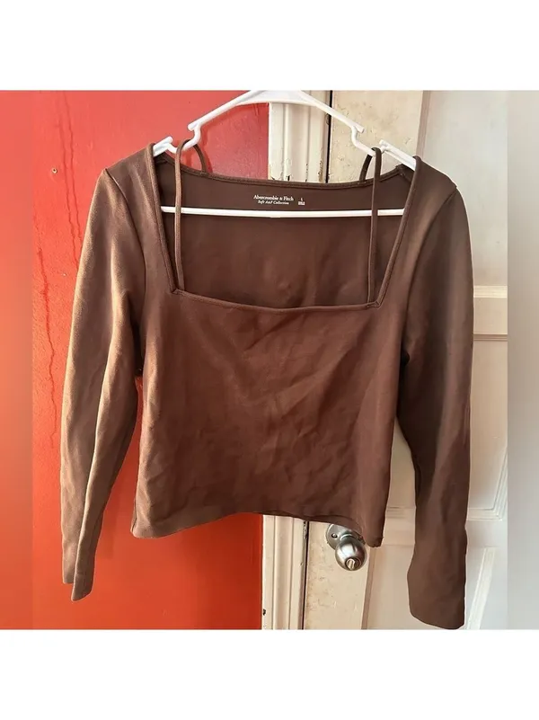 Abercrombie & Fitch Long Sleeve Strappy Ponte Top Brown Large - Image 6