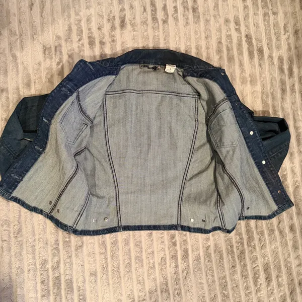 80s/90s Retro Levis Women Dark Wash Denim Trucker Jacket Zipper‎ Cuffs Size M - Image 7
