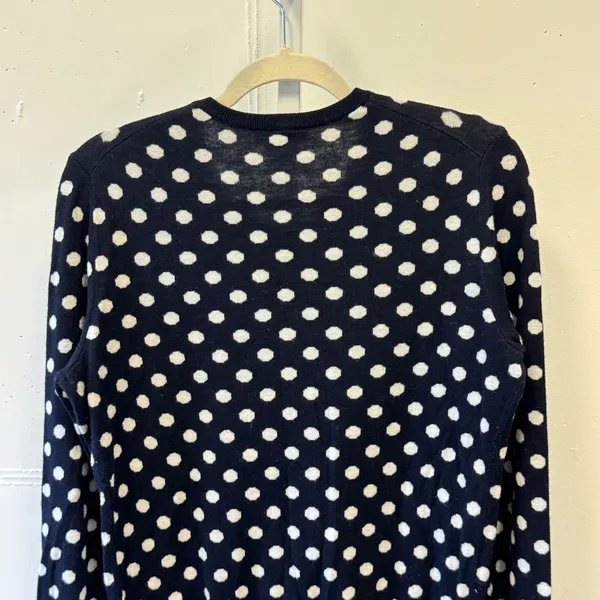 Ann Taylor Navy White Polka Dot Zip Front Cardigan Sweater Cashmere Blend Medium - Image 6
