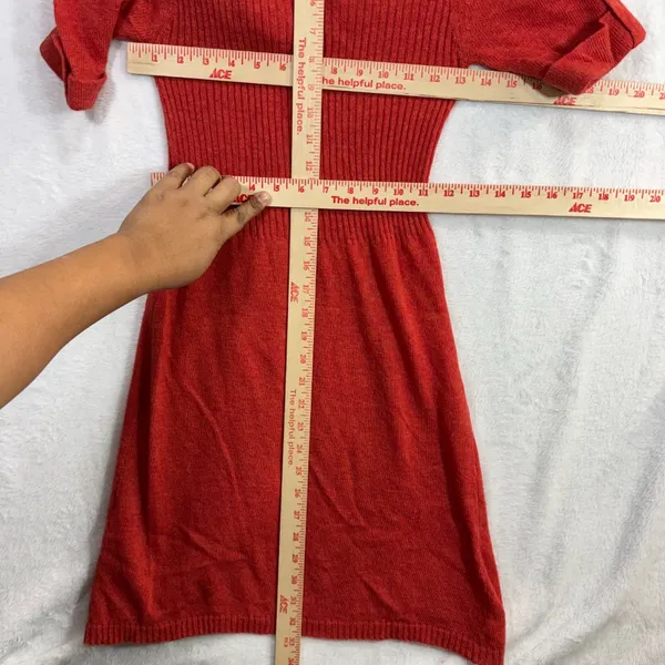 Theme S Ribbed Knit Wool Sweater Red Dress Cowl Neck‎ Stretchy Office Valentines - Image 6
