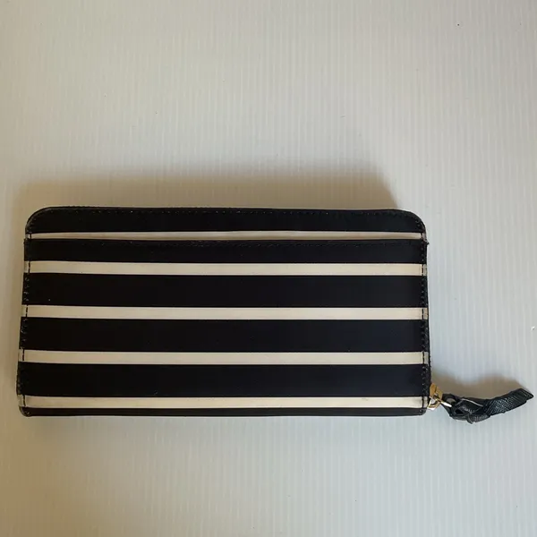 Kate Spade New York Black White Striped Zip Around Wallet Continental Purse - Image 2