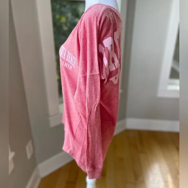 Heather Pink Virginia Beach V Neck Long Sleeve Tee Shirt Size Large - Image 3