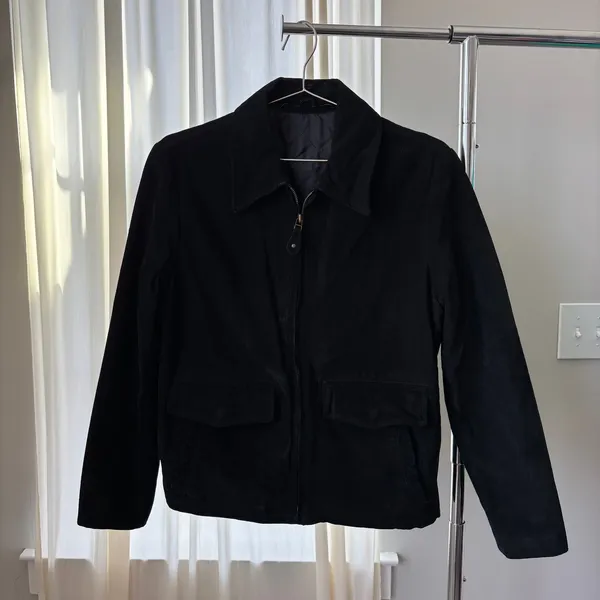 Vintage 90s Distressed Black Suede Leather Bomber Jacket Quilted Lining No Size - Image 4